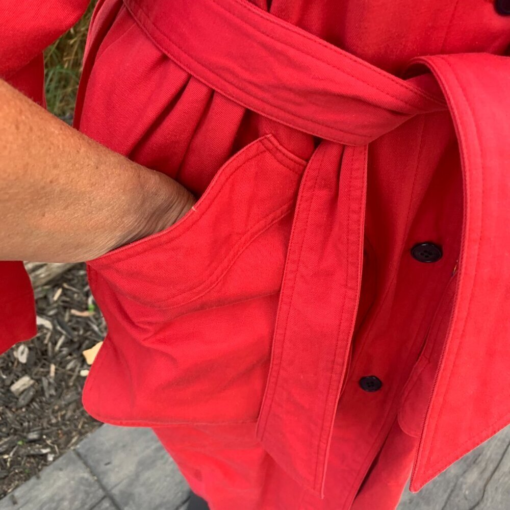 Vintage 80s 90s Oversized Red Belted Dolman Sleeve Trench Overcoat Duster - Picture 7 of 12